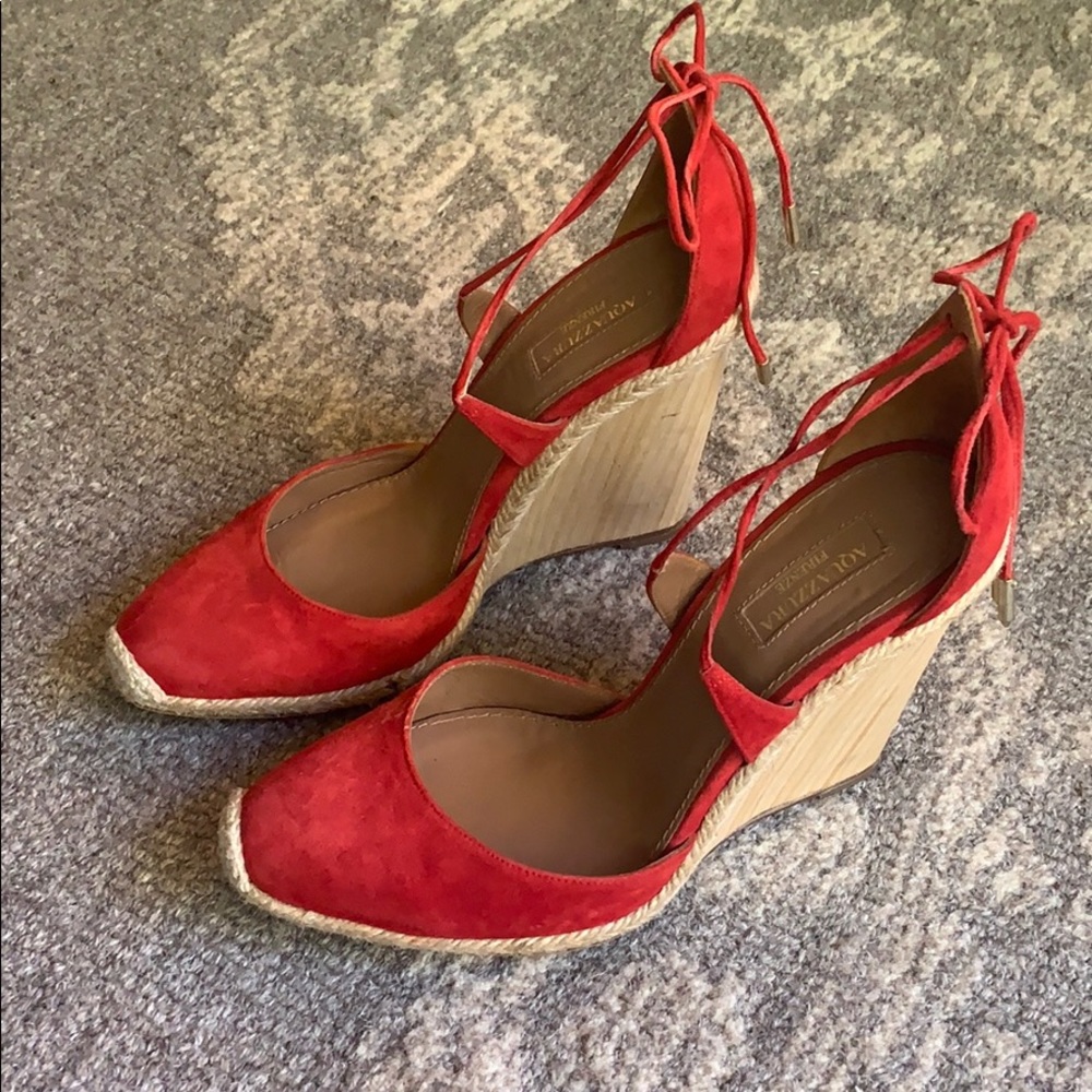 Aquazzura Espadrille Lace-up Wedges with Red Suede